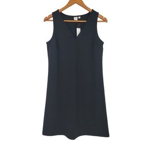 Gap Classic Black Shift Dress V-Neck Ponte Mini Mod Minimalist Women Small
